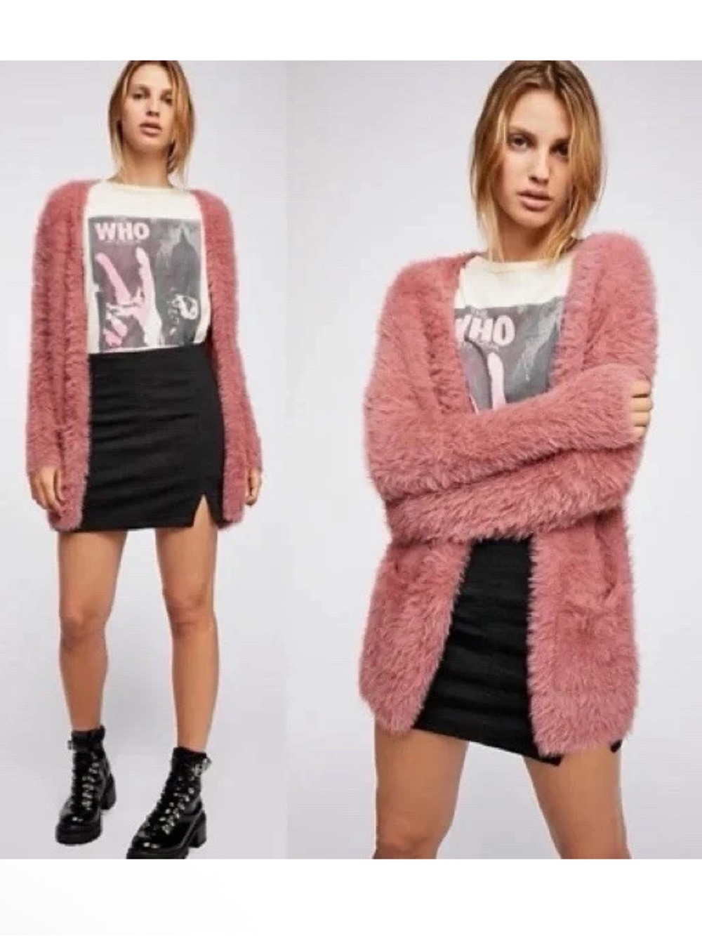 aerie Plush Open-Front Cardigan Sweater in Dusty Rose medium free people